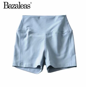Bazaleas Высокая талия женские Спортивные Шорты повседневные высокие эластичные летние шорты сексуальные тонкие модные нижние Прямая - Цвет: W16 blue 759