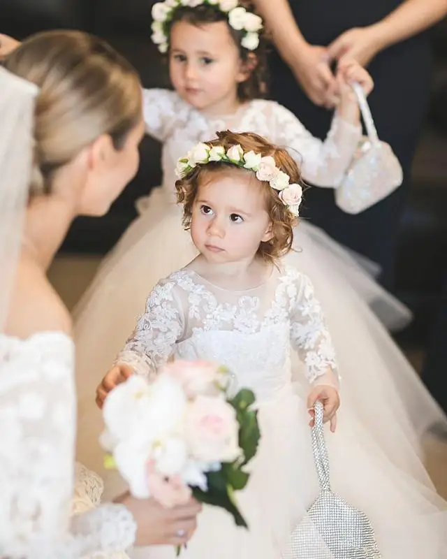 150Vintage Flower Girls' Dresses Scoop Neck Lace Applique Beaded Tops Tulle Formal Pageant Dresses Flower Dress for Wedding Party