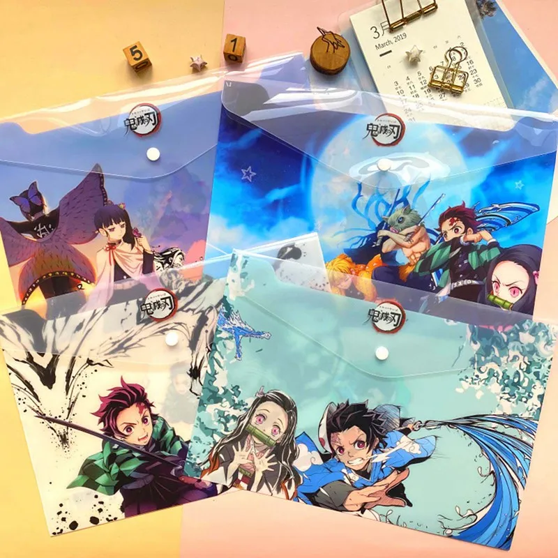 Demon Slayer-Bolsa de almacenamiento de archivos de PVC, carpeta de papel para documentos, Anime A4, Kimetsu No Yaiba, Kamado, Tanjirou, escuela y oficina