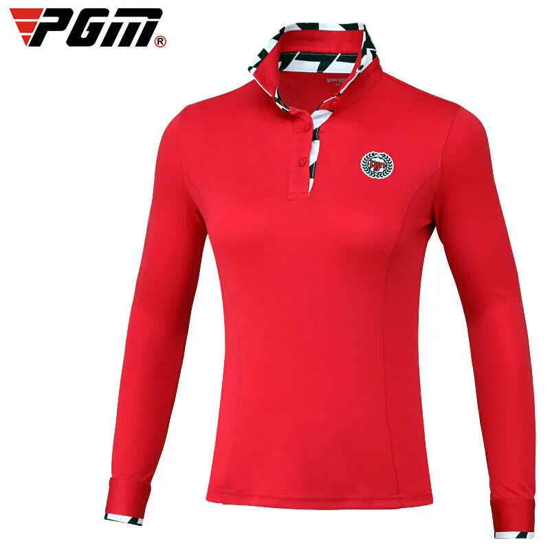 red shirt PGM одежда для гольфа женский костюм осенняя и зимняя футболка с длинными рукавами анти-осветляющая короткая юбка осенняя и зимняя клетчатая юбка - Цвет: red shirt
