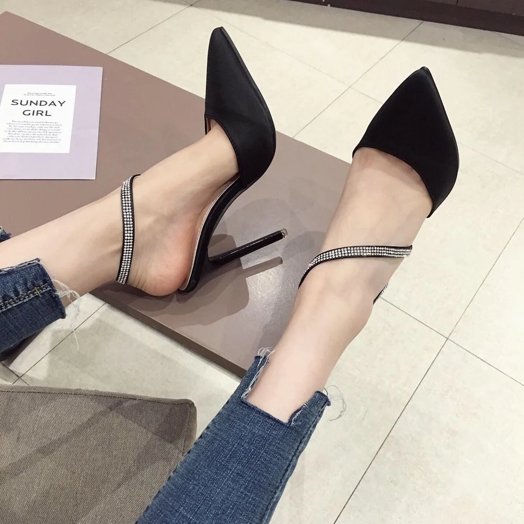 

Closed-toe Sandals Women's 2019 New Style Spring Summer High Heel Shoes Thin Heeled Pointed-Toe-Man-made Diamond A- line with Ni
