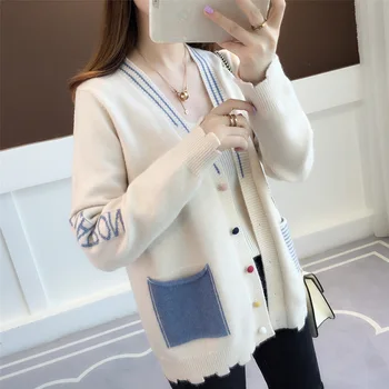 

Autumn 2019 Lazy Wind Student Female Loose Slim Foreign Style Outside Knitting Cardigan Female Coat Chao