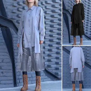 

ZANZEA 2020 Patchwork Lace Long Shirts Women Elegant Button Down Blouse Lady Cotton Linen Long Tops 2020 Stylish Blusas Tunic