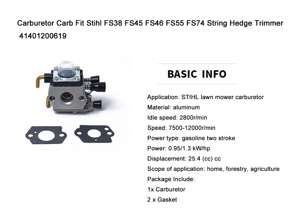 Карбюратор арматура карбюратора подходит для stihl FS38 FS45 FS46 FS55 FS74 Строка триммер для живых изгородей, OEM: 41401200619