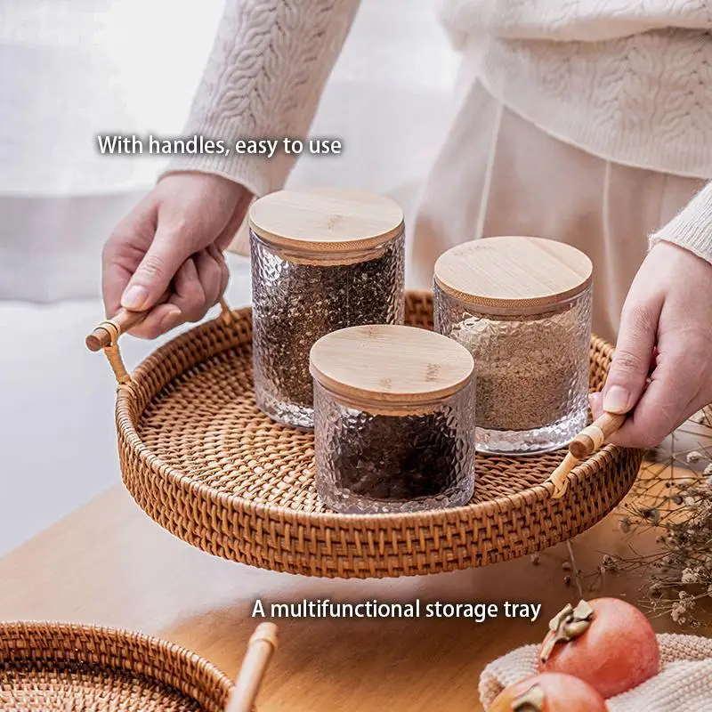 Plateau de petit déjeuner rond polyvalent créatif manche en bois