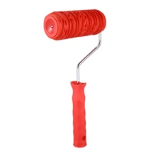Fashion6 Inch Painting Roller with Handle Rubber Wood Pattern Graining Knurling Tool for Wall Decoration Red