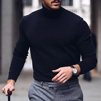 

2019 New Autumn and Winter Men's Sweater Men's Turtleneck Solid Color Casual Slim Sweater Men's Brand Pullovers
