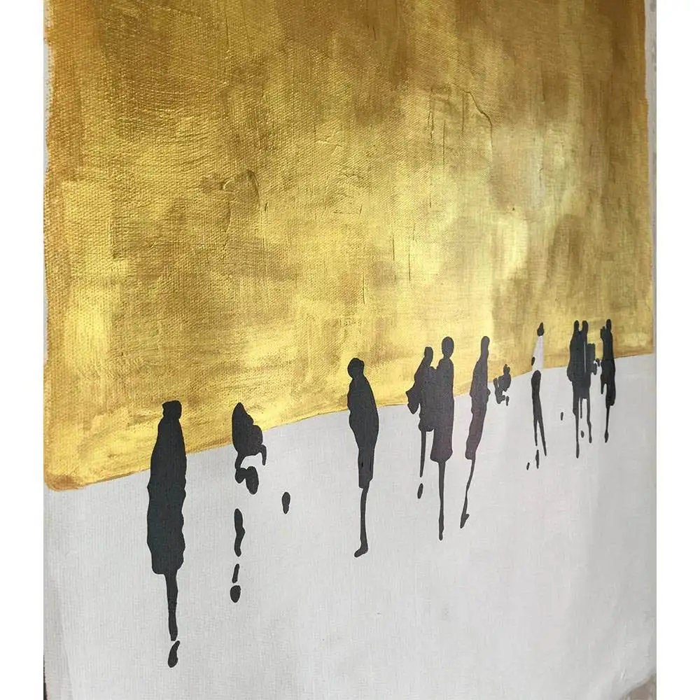 Ручная роспись маслом на холсте абстрактные танцы на золотом снегу квадратные картины для домашнего декора стен без рамы