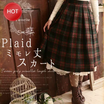

Mid Calf Harajuku Elastic Waist Female Lovely Skirts Spring Vintage Plaid Skirt Women Clothing Retro