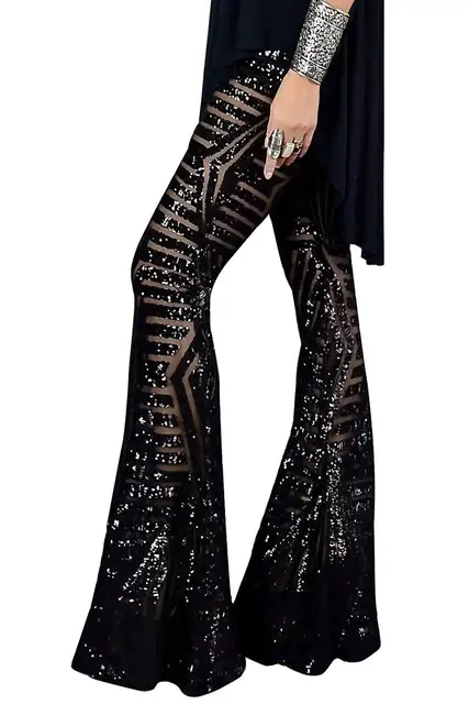 LIVA GIRL Black/Apricot Sequin Trousers 