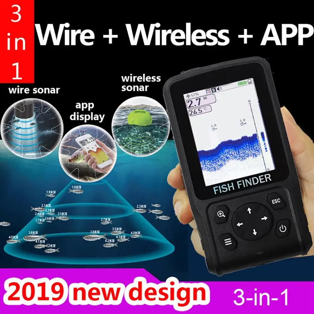 

XF-11 fishing depth locator tracker with APP wired and wireless triple mode fishing depth locator tracker 30N15