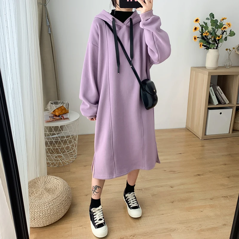 purple Размера плюс женское осеннее зимнее платье свободное плюс бархатное толстое теплое платье G449 - Цвет: purple