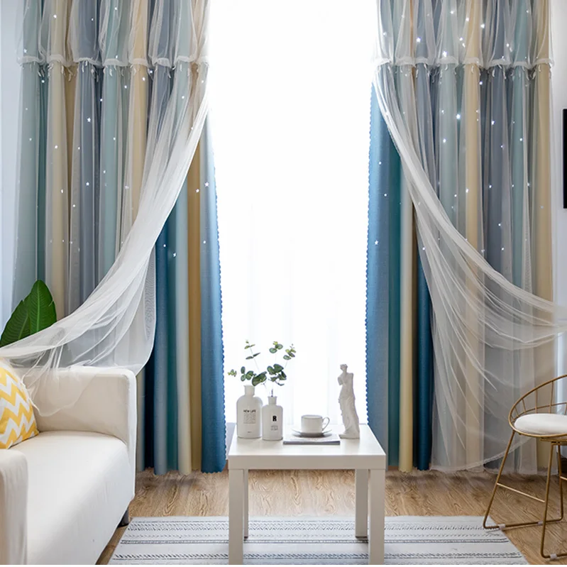 

Curtain Cutout Star Northern European-Style Windows And Living Room Simple Double-Layer Less Girls' Bedroom Shade