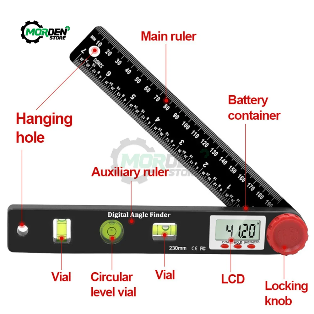 4in1 Digital Protractor Angle Ruler Spirit Level Universal Ruler Woodworker 360 Degree Angle Protractor Measuring Tools 230mm