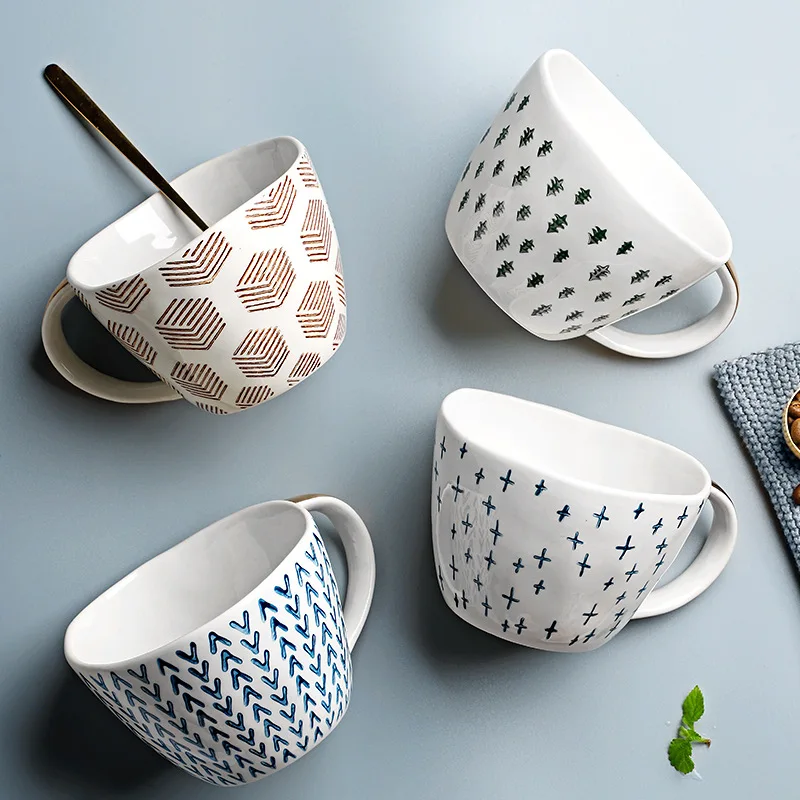 

Nordic Ceramic Coffee Mug Pottery Mugs Irregular Shape Creative Tea Cups Kitchen Office Drink Breakfast Oatmeal Cup