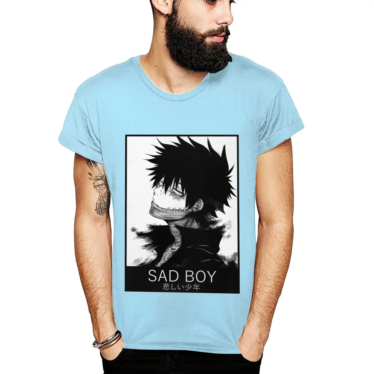 Абстрактный DABI BOKU NO My HERO Academy SAD BOY футболка унисекс Лето Большой размер круглый воротник Camiseta - Цвет: Небесно-голубой