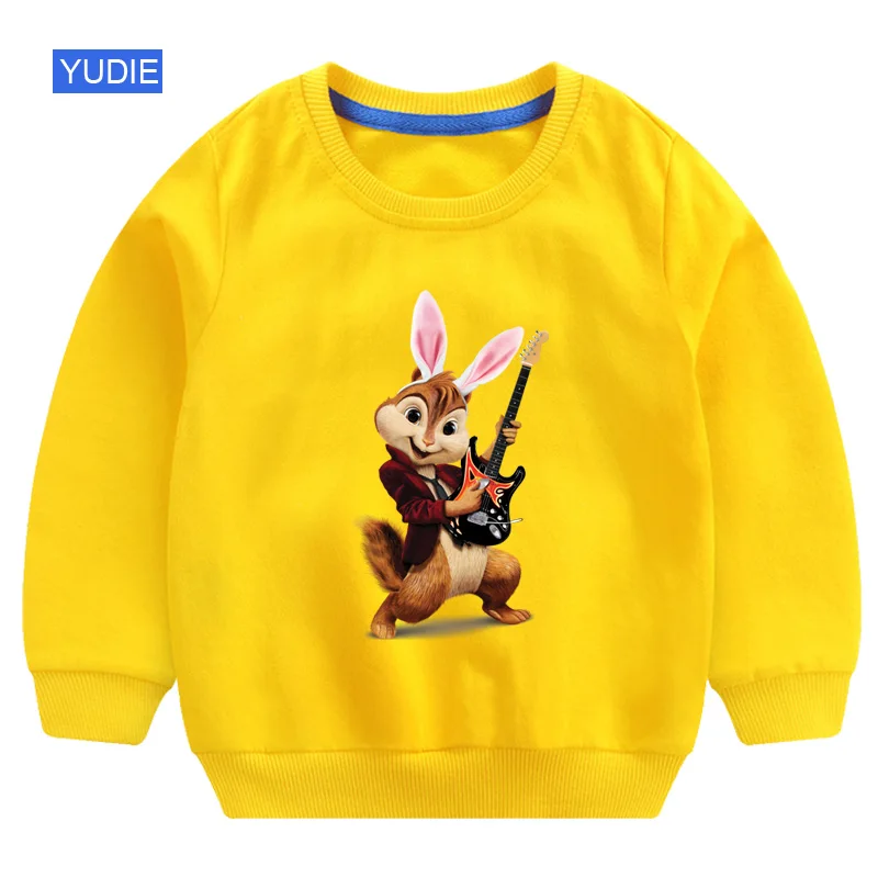toddler girl sweatshirts autumn boys Alvin and Chipmunk hoodie toddler white sweatshirt fashion kids sweater baby outfit - Цвет: sweatshirt yellow