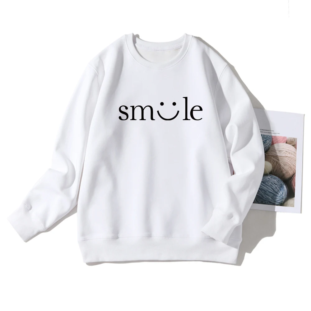 

Smile Letter Creative Simplicity Design Women Sweatshirts 2020 Winter Warm Indoor Hoodies Happy Every Day Long Sleeve Pullover