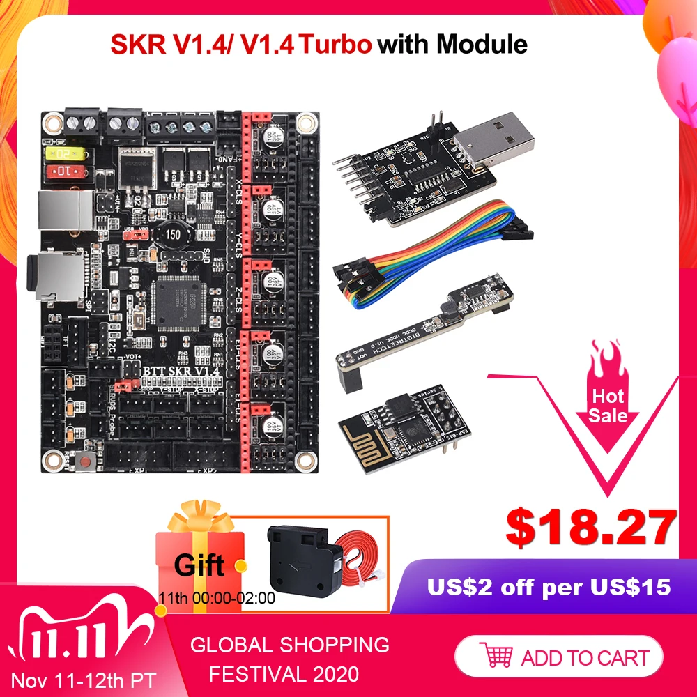 BIGTREETECH SKR V1.4 BTT SKR V1.4 Turbo Control Board 32 Bit WIFI 3D Printer Parts SKR V1.3 TMC2209 TMC2208 Ender3 CR-10 Upgrade afbeelding