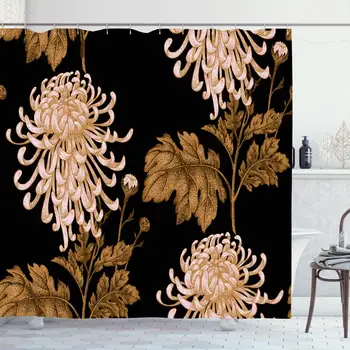 

Shower Curtain Set with Hooks 72x72 Chrysanthemum Floral Branches Pattern Garden Old Graphics Upholstery Nature Design Vintage