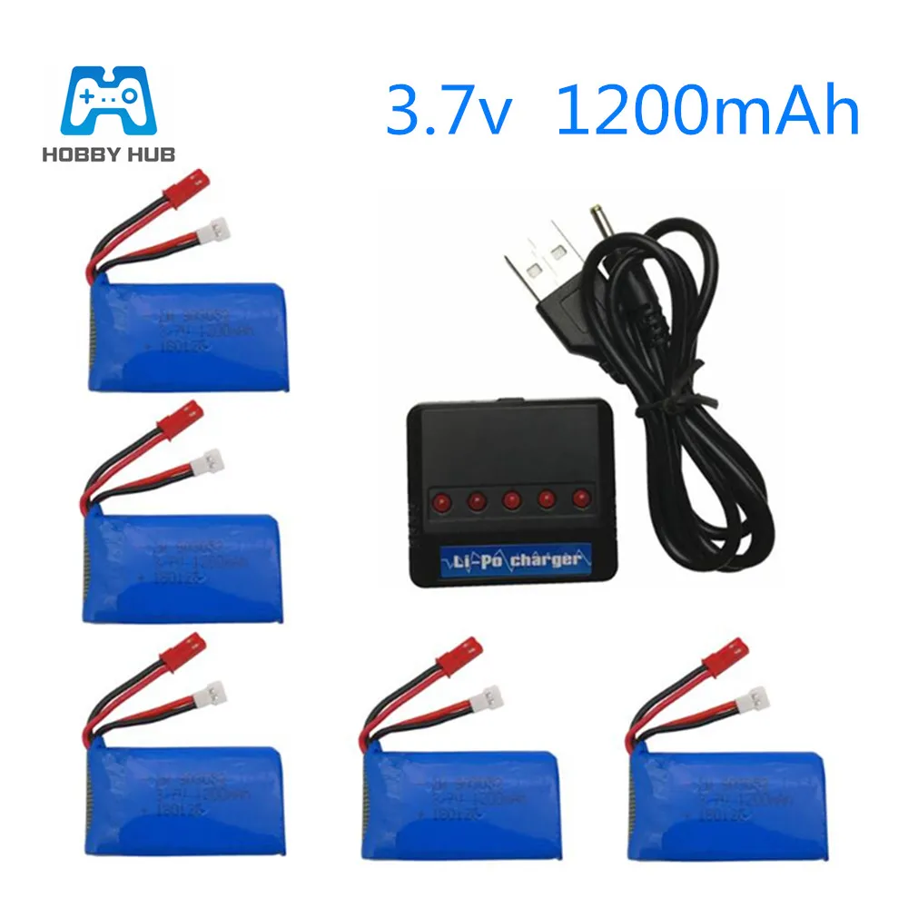 

5pcs 3.7v 1200mAh 25C Rechargeable Lipo Battery with Charger Set For RC SYMA X5SW X5 M18 H5P RC Helicopter Airplane Drone