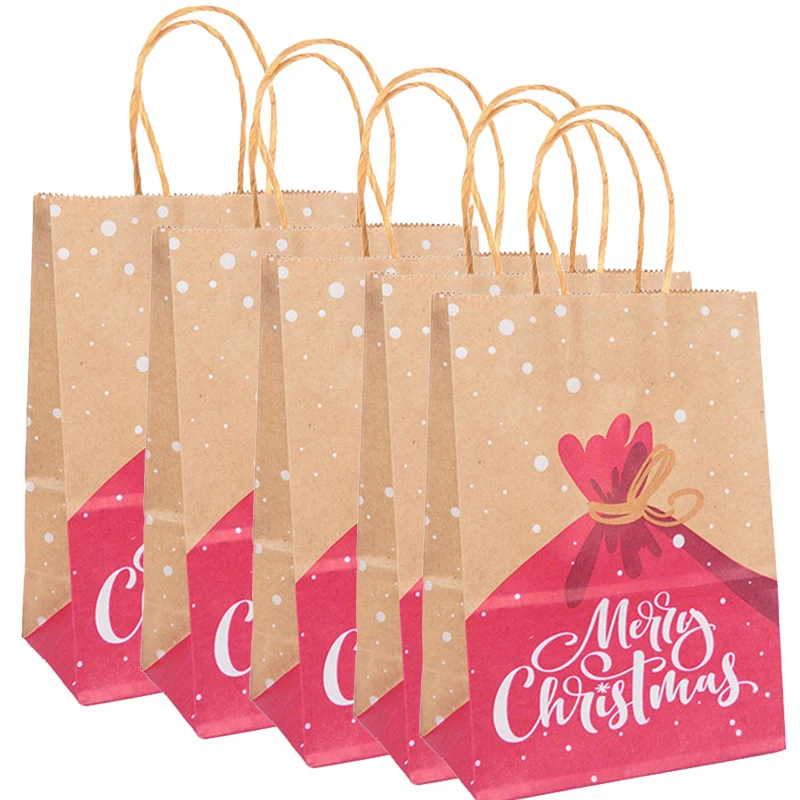 5pcs Christmas Kraft Paper Gift Bags with Handle – 120gsm Thick Paper Holiday Tote Bag ... - SKU KPGB1902 - UGI Packaging