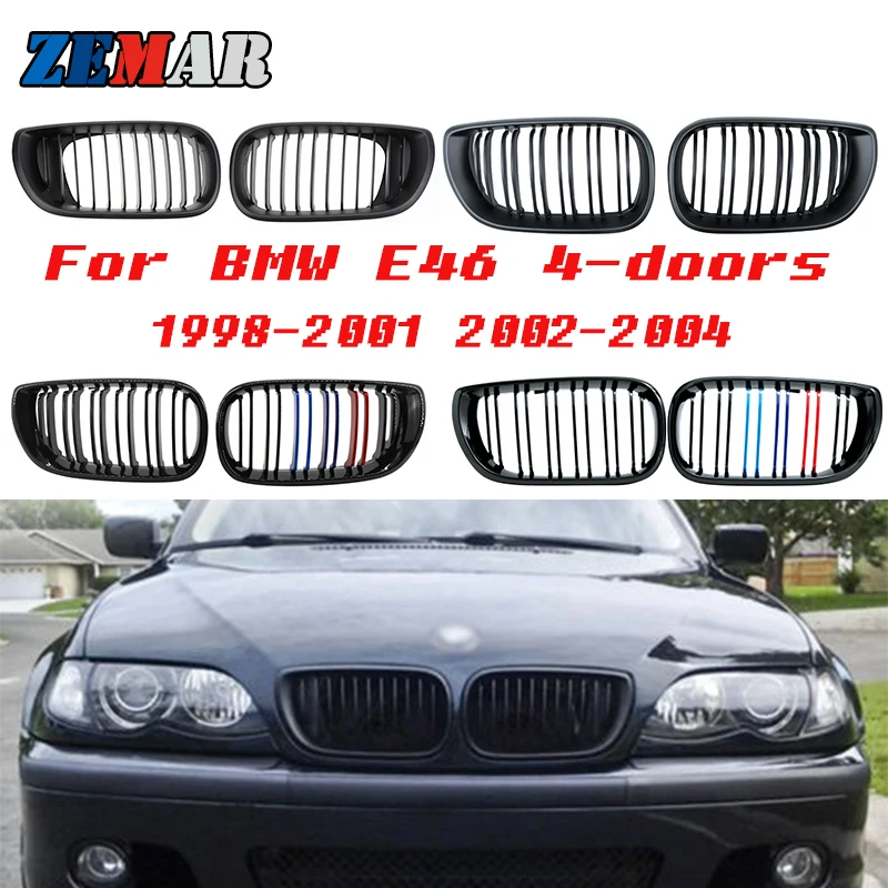 

ZEMAR Front Bumper Racing Grills Kidney Grilles For BMW E46 Accessories 4 door 3 Series Sedan 98-01 02-04 M Power Performance
