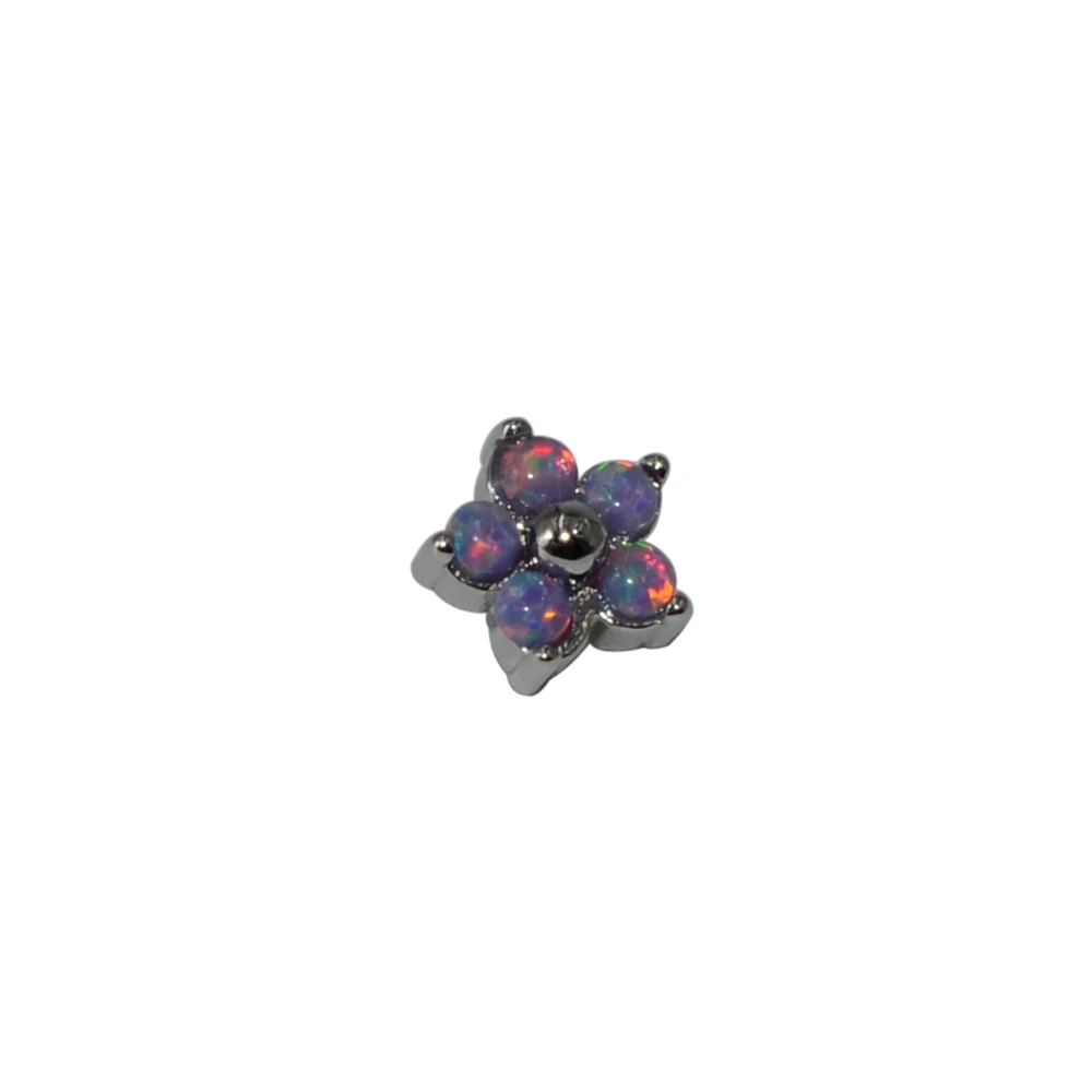 Piercing Dermico In Titanio G23 Con Pietre CZ - Fiore 5 Mm, Colore Azzurro, Per Decorazione Corporea