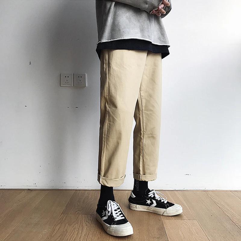 Spring Summer Drawstring Casual Pants Men's Fashion Solid Color Straight Pants Men Streetwear Hip-hop Loose Trousers Mens M-5XL