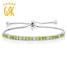 GemStoneKing 2,05 Cttw зеленый Перидот и белый бриллиант 925 пробы Серебряный регулируемый браслет для женщин