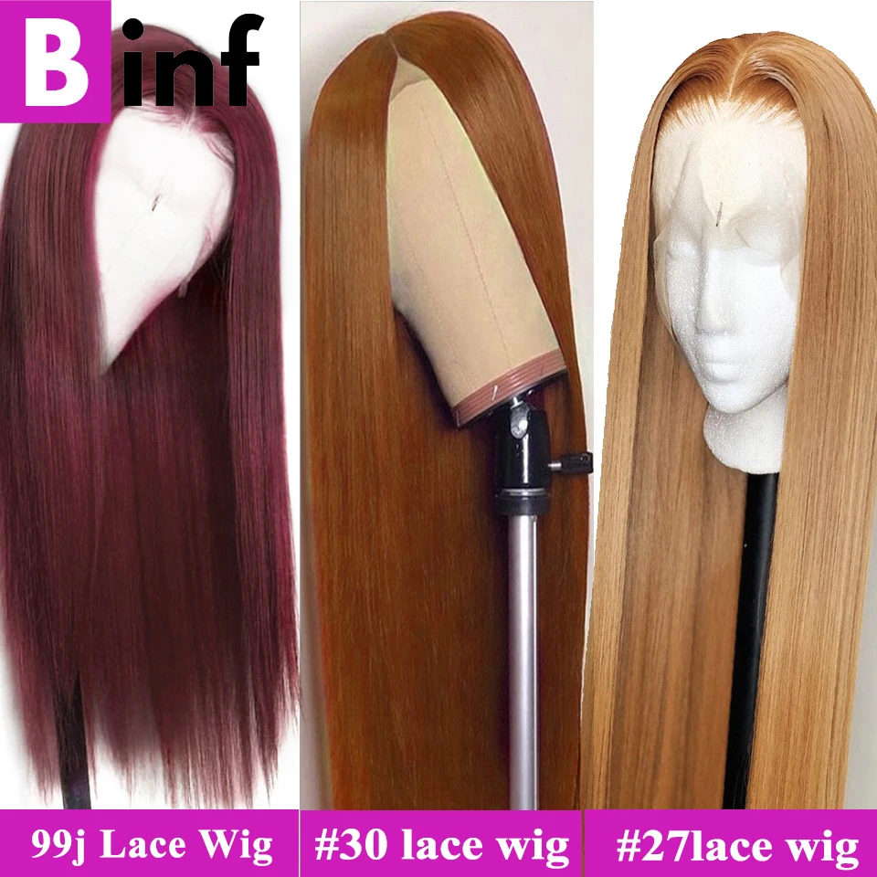 

13x4 Lace Front Wig Colorful Glueless Human Hair Wigs 26 Inches Remy Straight Lace Wig Pre-Plucked With Baby Hair #27/#30/#33