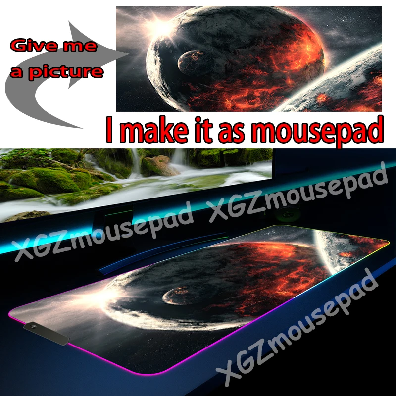  XGZ Large RGB Mouse Pad Black Lock Edge Submachine Gun HD Custom Office Computer Desk Mat Rubber No
