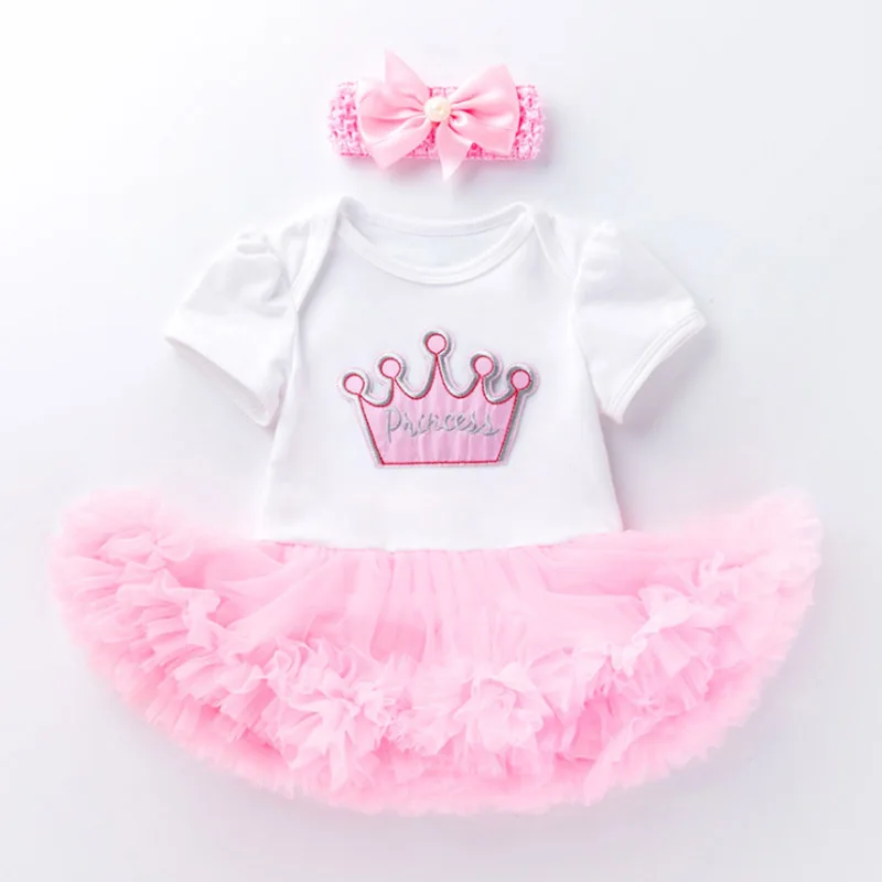 new born baby dress princess lace birthday party dress baby girl baptism dresses headband pink rose newborn tutu dress 1 year