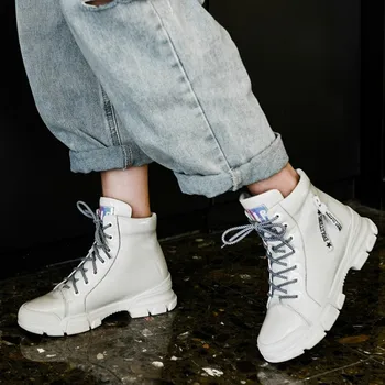 

Zorssar Martin Boots Leather Boot Winter Short Boots Lace-up Women's Shoes Wear-resistant Rubber Sole Ankle Boots For Women