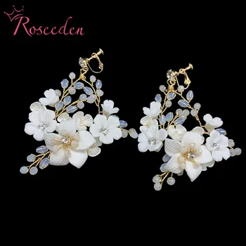 

Hot Selling Wedding Earrings jewelry Luxury Crystal Double Imitation Earrings women Ceramic flowers earring Summer Style RE3897