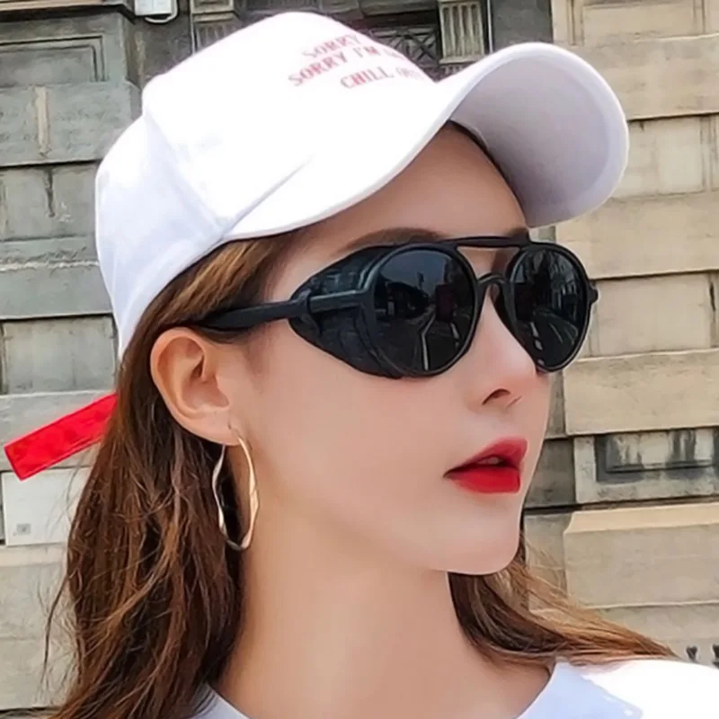 

2020DPZ fashion round steam punk sunglasses brand design round shadow men and women retro punk sunglasses UV400 retro leather gl