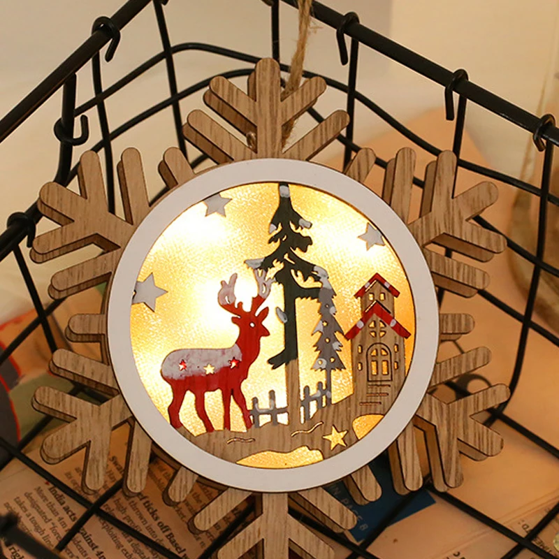 Деревянный Рождественский светильник светодиодный Рождественский кулон-украшение светильник s звезда снег рождественская елка декор для отдыха дома гостиной комнатные лампы
