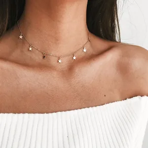 SUMENG Boho Chocker Gold Color Star Pendant Necklace Fashion Female Choker Simple Ladies Pentagon-Star For Women Jewelry Gifts