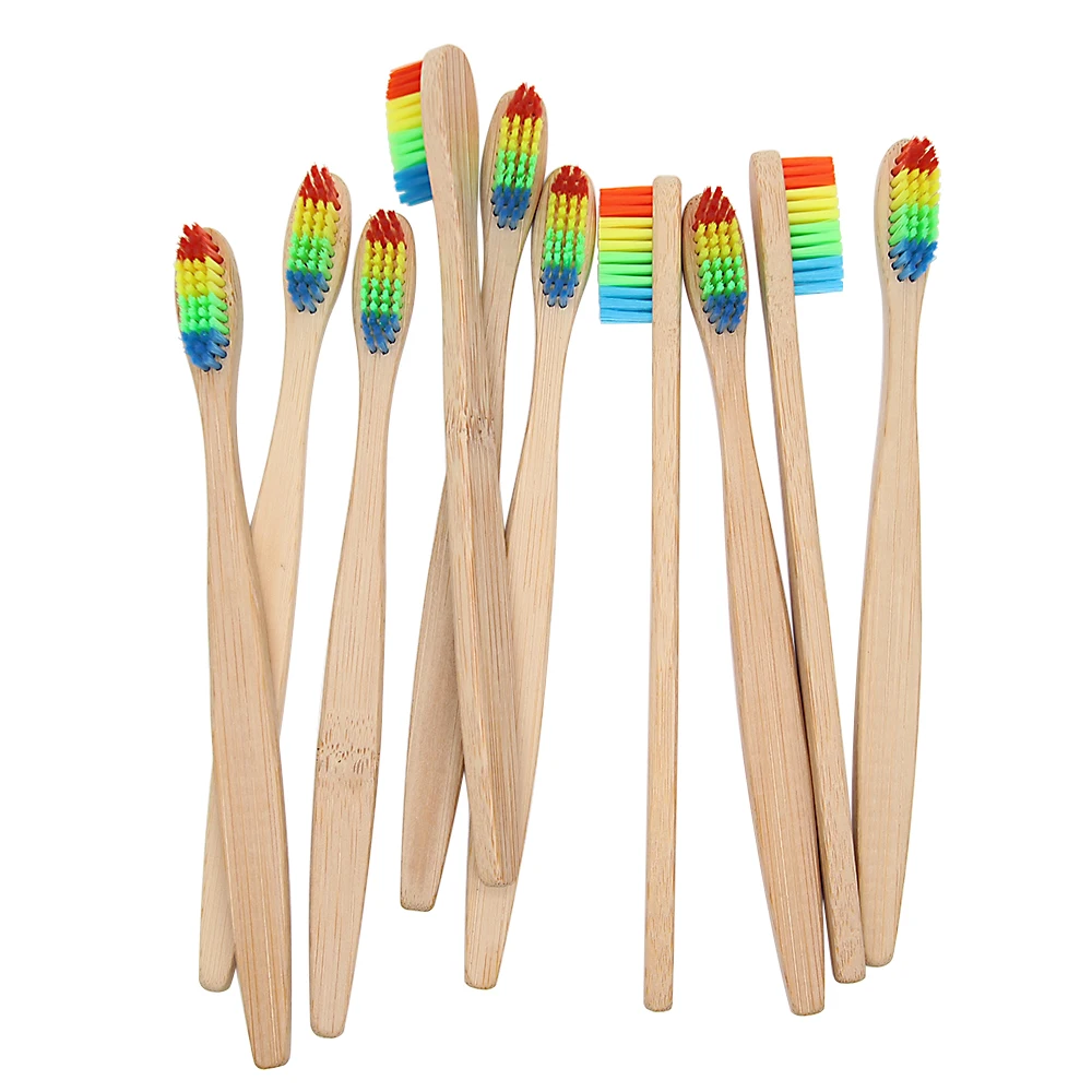 

2pcs Colorful Head Bamboo Toothbrush Wholesale Environment Wooden Rainbow Bamboo Toothbrush Oral Care Soft Bristle
