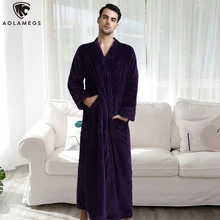 Aolamegs Men sleepwear Flannel Bathrobe Soft Long Open Zipper Sleepwear Cozy Warm Advanced Night Gown Baggy Couple Pajama Winter Aolamegs Men sleepwear Flannel Bathrobe Soft Long Open Zipper Sleepwear Cozy Warm Advanced Night Gown Baggy Couple Pajama Winter