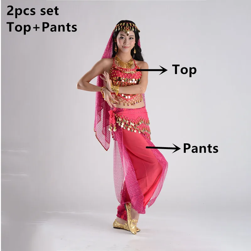 Индийская одежда для дам костюмы для танца живота для продажи брюки для женщин Болливуд индийский Египетский танец живота платье для взрослых - Цвет: Rose 2pcs set