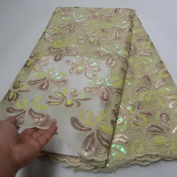 

African Net Lace Fabric High-quality Gold velvet Sequin Lace Nigerian Tulle Mesh Lace Fabric French Fashion For Party Dress