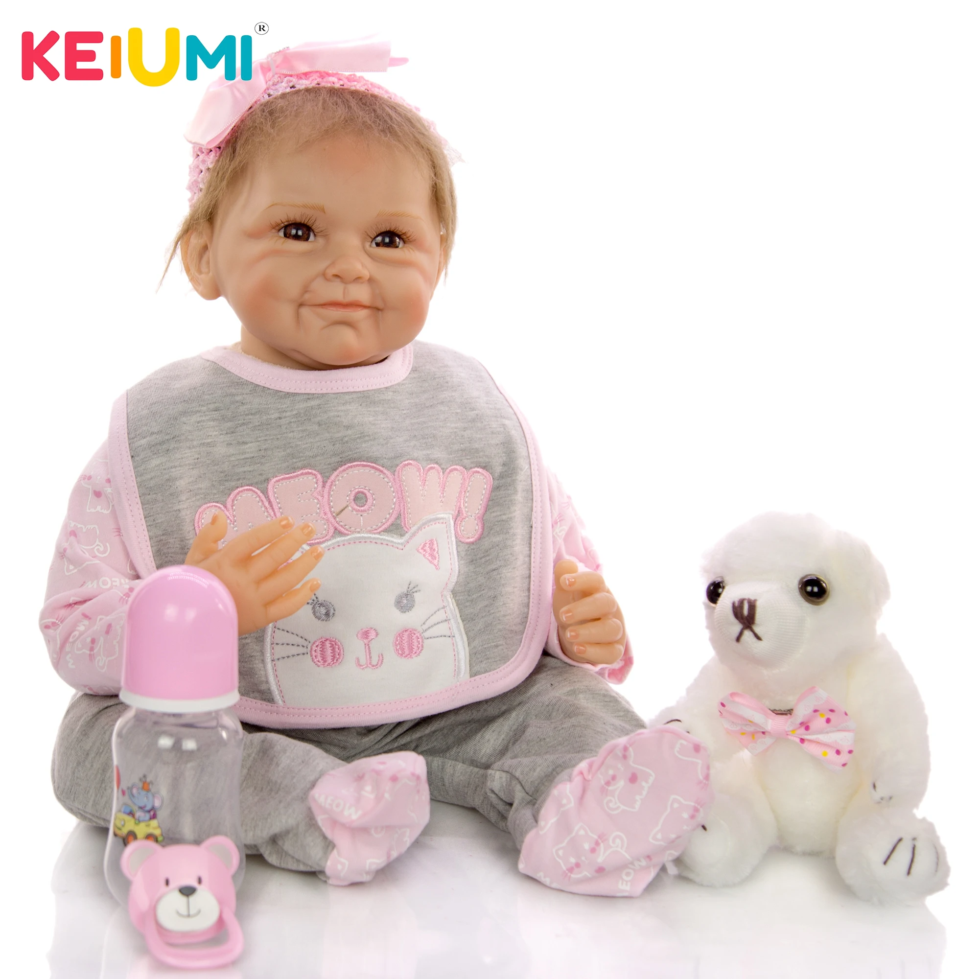 

KEIUMI Special Smile Baby Reborn Doll 22 Inch 55 cm Soft Silicone Vinyl Lifelike Newborn Toy Cloth Body For Kid Christmas Gift