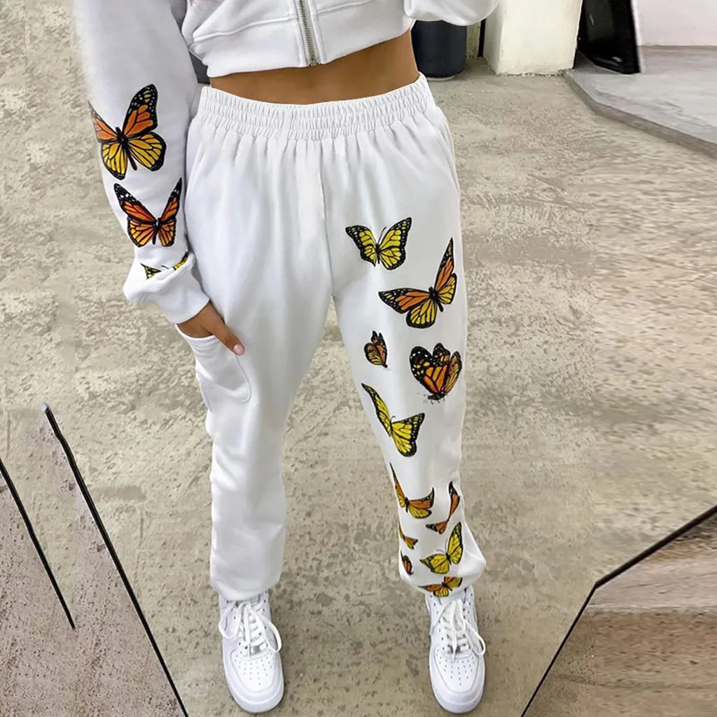 Butterfly Printed Joggers Women High 