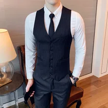 Деловой приталенный однотонный жилет в темную полоску, мужской корейский стиль, Молодежный модный стиль, деловой костюм, набор м
