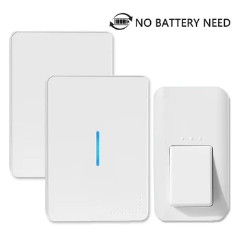 

AuGreener Waterproof No Battery Need Doorbell 38 Melody Home Remote LED Wireless Door Bell Self-Powered Doorbells 1/2 Receivers