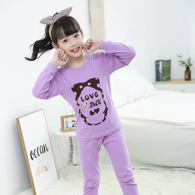 Пижамный комплект для маленьких девочек, детские хлопковые комплекты для сна, пижамы для маленьких мальчиков, длинная Пижама с рукавами, зимняя одежда для сна для подростков