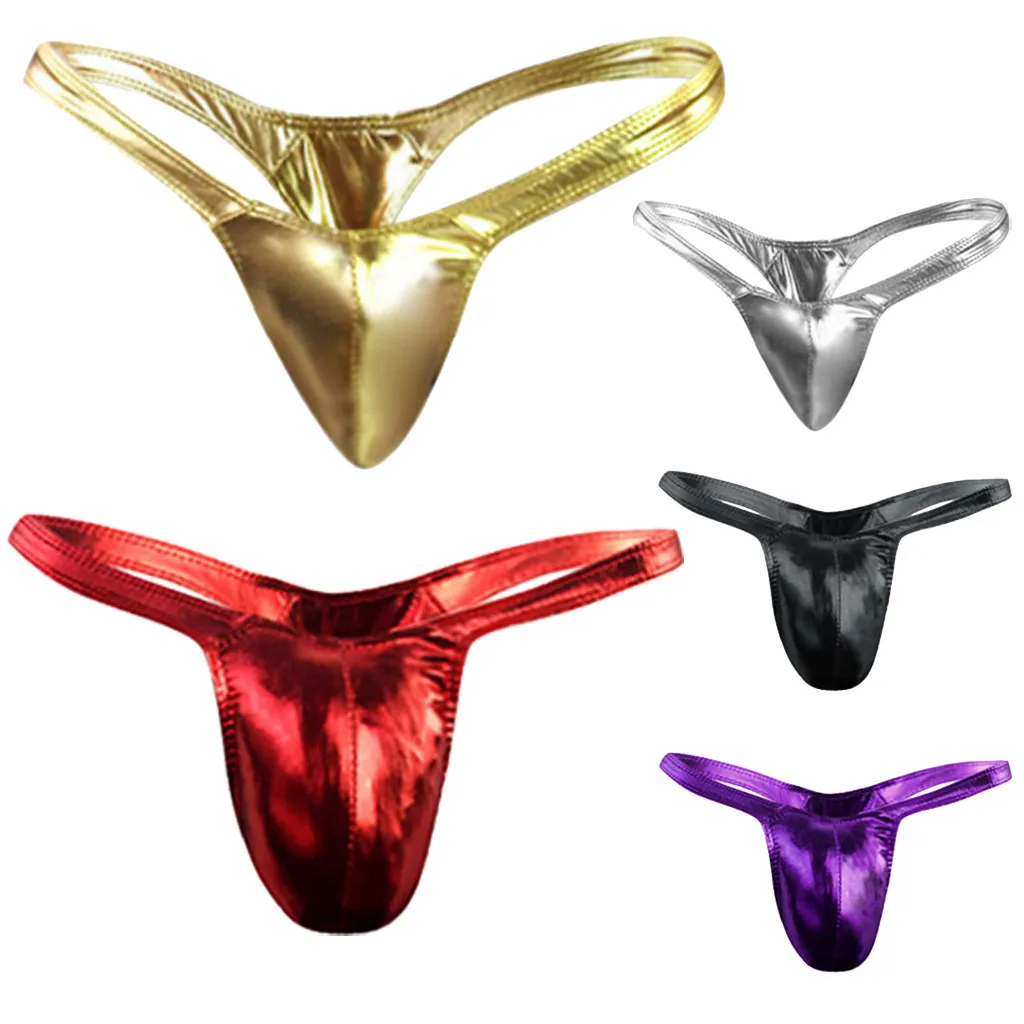 Solid G-Strings Thongs Men's Sexy Panties Faux Leather Thongs Briefs T-shaped Comfortable Underwear Underpants трусы мужские
