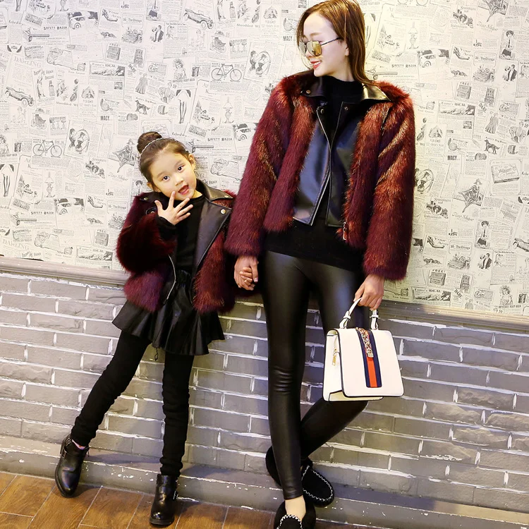 Faux Fox Fur Children Leather Coat Autumn And Winter 2020 Motorcycle Girls Fashion Fur Jackets Kids Leather Tops Clothes 2-14T