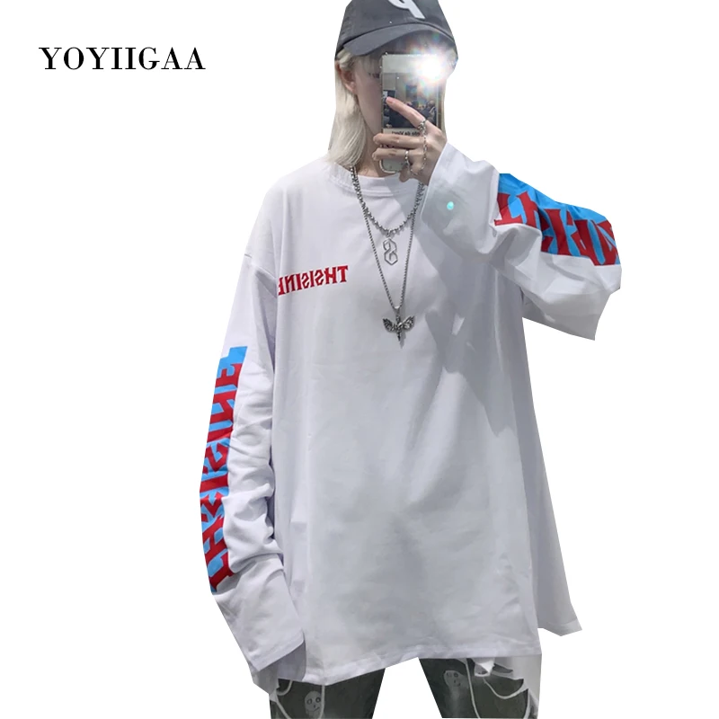 

Woman T Shirt Spring Autumn Women's T-shirts Tee Tops O-Neck Long Sleeve Woman Tshirt Fashion Printed Ladies Girl Tee White Top